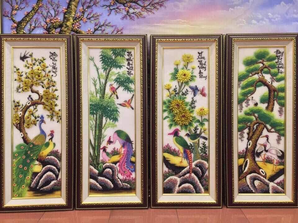 Tranh Đá Quý Cao Cấp Tùng Trúc Cúc Mai - Hình ảnh chi tiết 3