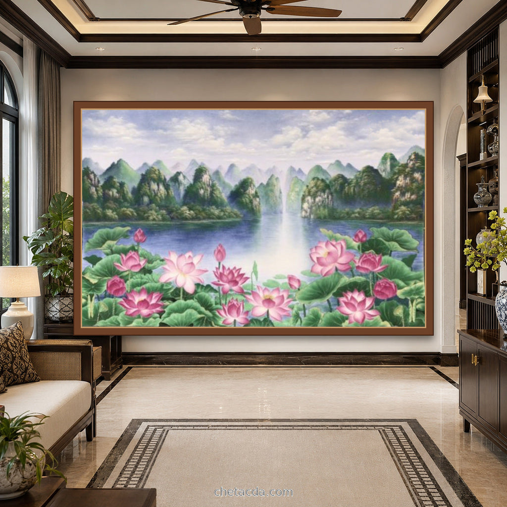 Tranh Đá Quý Cao Cấp Hoa Sen An Nhiên Tinh Khôi Phong Thủy - Hình ảnh chi tiết 7