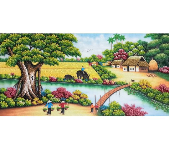 Tranh Đá Quý Tranh đá phong cảnh làng quê bình yên Phong Thủy Cao Cấp - HTX. Tân Ngọc Phát