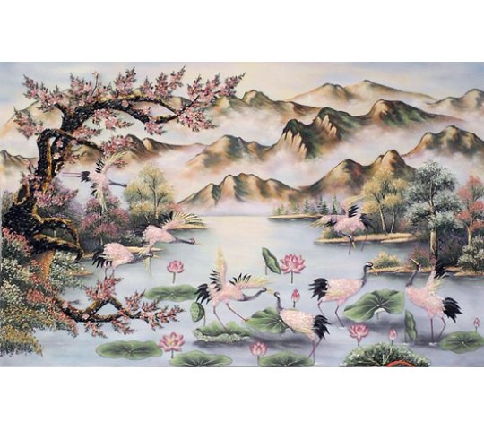 Tranh Đá Quý Bát hạc du xuân – Biểu tượng trường thọ, bình an và phúc lộc - HTX. Tân Ngọc Phát