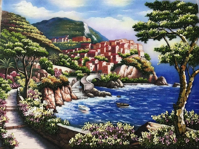 Tranh Đá Quý Phong cảnh tây – Vẻ đẹp sơn thủy hữu tình, sang trọng và bình an - HTX. Tân Ngọc Phát