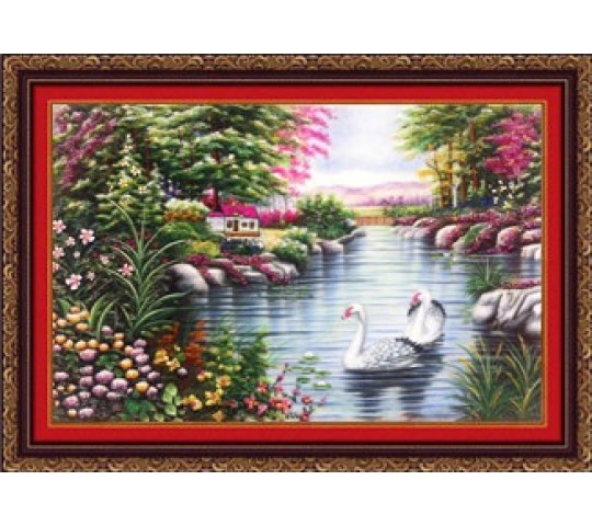 Tranh Đá Quý Hồ thiên nga 02 – Biểu tượng trường thọ, bình an và phúc lộc - HTX. Tân Ngọc Phát