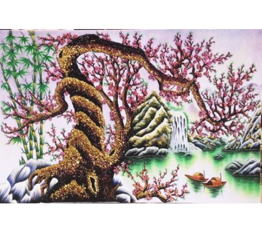 Tranh Đá Quý Hoa Đào May Mắn Phong Thủy – May mắn, sum vầy và khởi sắc chế tác từ đá quý tự nhiên Lục Yên