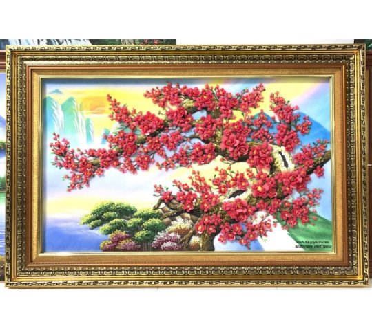 Tranh Đá Quý Hoa Đào Thế Rồng May Mắn Phong Thủy – May mắn, sum vầy và khởi sắc chế tác từ đá quý tự nhiên Lục Yên