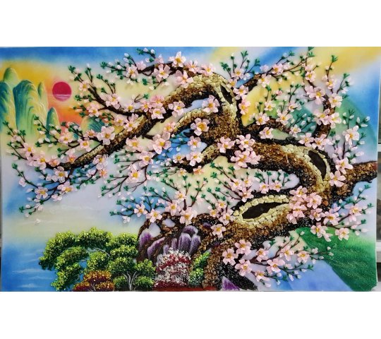 Tranh Đá Quý Hoa Đào Rực Rỡ Phong Thủy – May mắn, sum vầy và khởi sắc chế tác từ đá quý tự nhiên Lục Yên