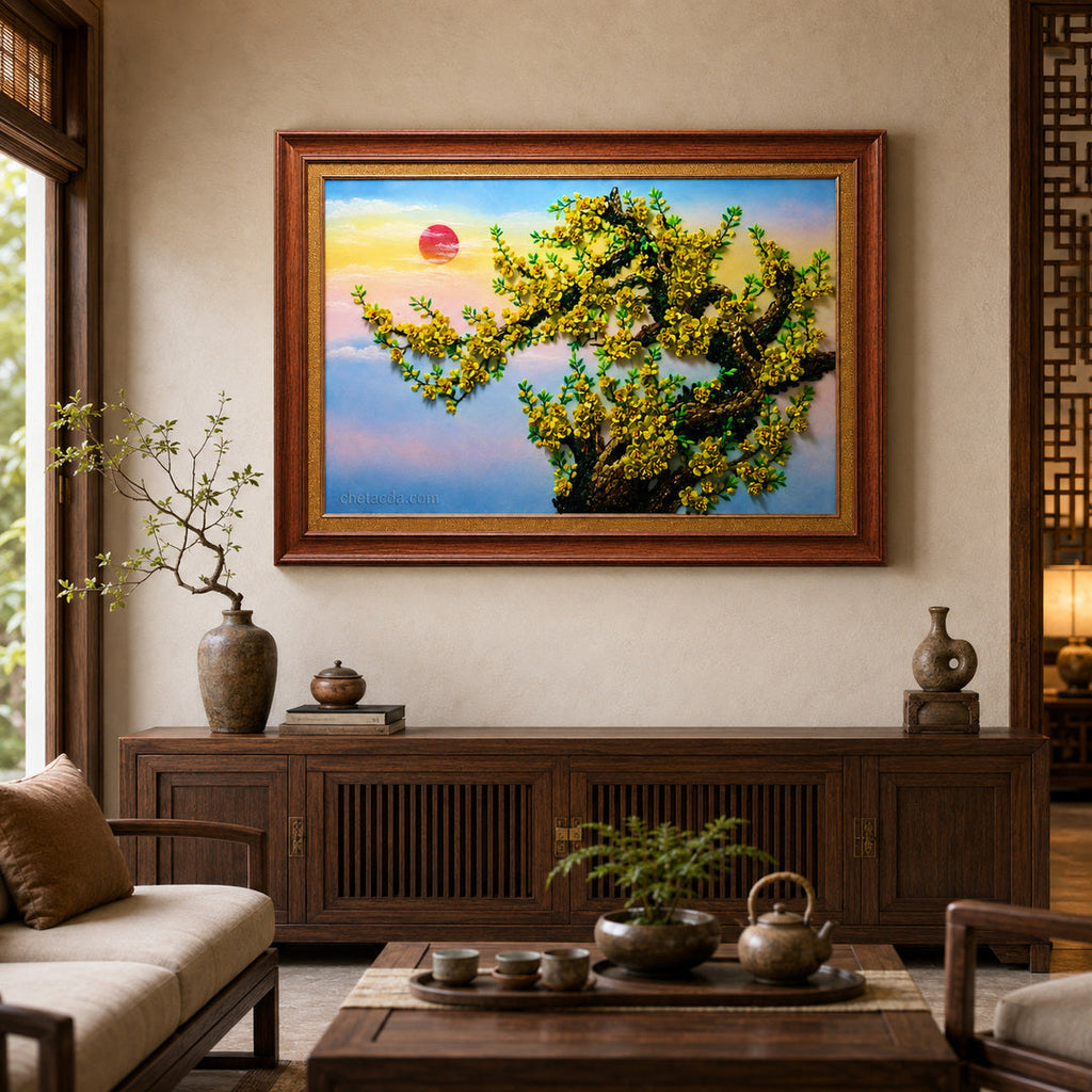 Tranh Đá Quý Cao Cấp Hoa Mai Vàng - Hình ảnh chi tiết 2