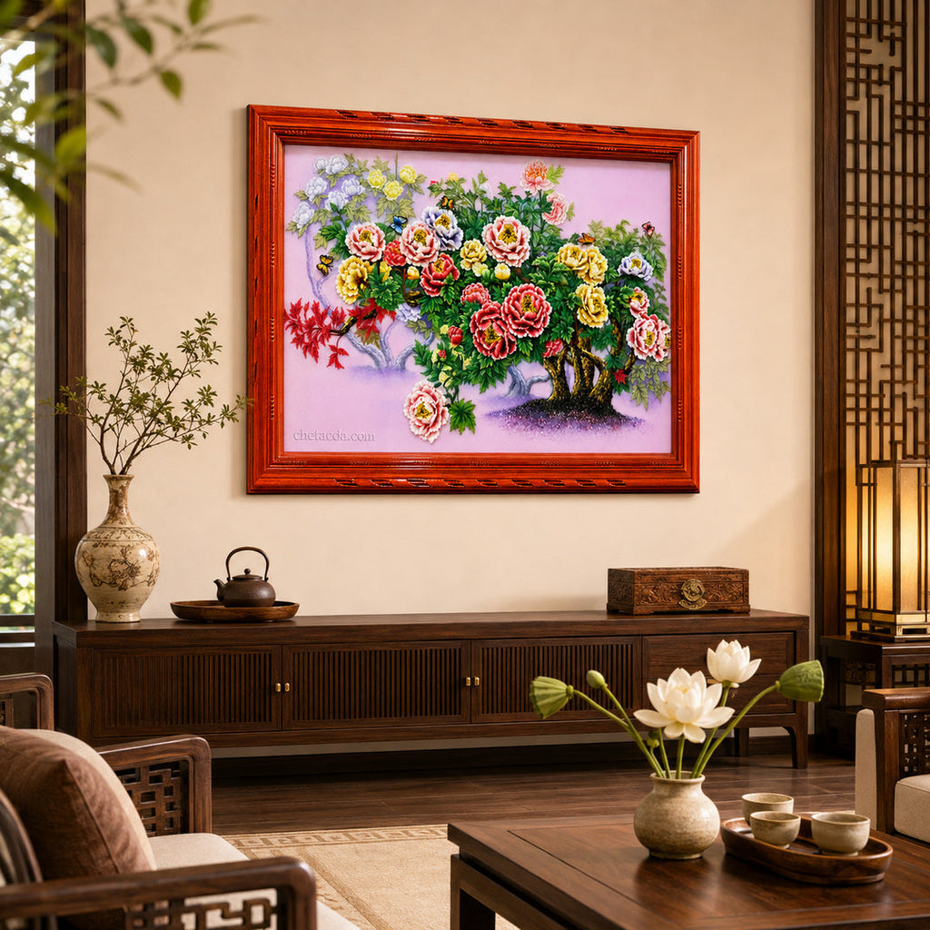 Tranh Đá Quý Cao Cấp Hoa Mẫu Đơn 3D - Tranh đá quý cao cấp Lục Yên