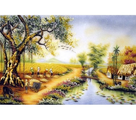 Tranh Đá Quý Mùa lúa chín – Vẻ đẹp sơn thủy hữu tình, sang trọng và bình an - HTX. Tân Ngọc Phát