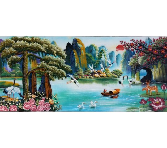 Tranh Đá Quý Phòng cảnh đẹp 01 – Vẻ đẹp sơn thủy hữu tình, sang trọng và bình an - HTX. Tân Ngọc Phát