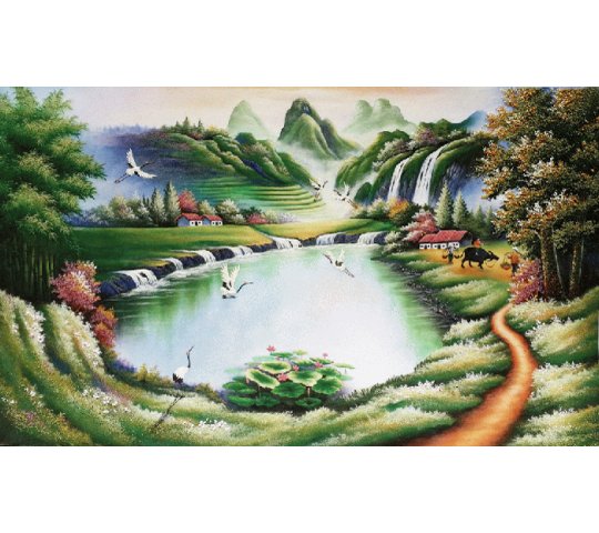 Tranh Đá Quý Phong cảnh làng quê 01 – Vẻ đẹp quê hương yên bình và ấm áp - HTX. Tân Ngọc Phát