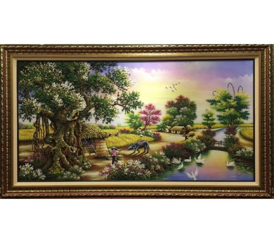Tranh Đá Quý Phong cảnh làng quê 05 – Vẻ đẹp quê hương yên bình và ấm áp - HTX. Tân Ngọc Phát