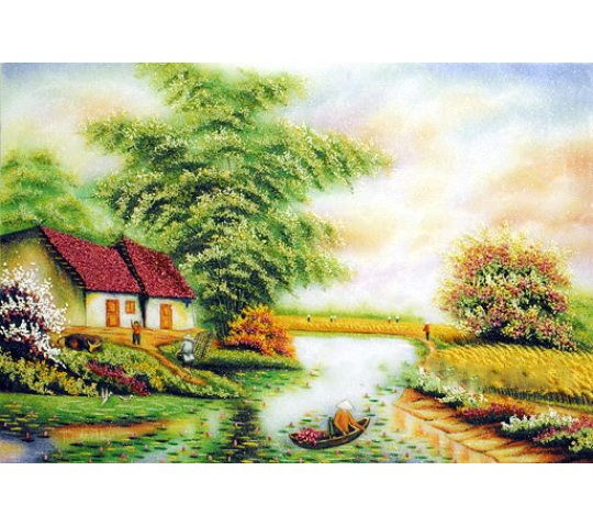 Tranh Đá Quý Lũy tre làng – Vẻ đẹp quê hương yên bình và ấm áp - HTX. Tân Ngọc Phát