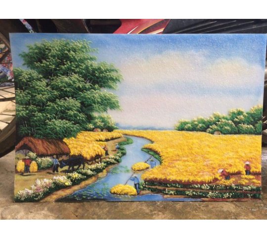 Tranh Đá Quý Đồng quê 01 – Vẻ đẹp quê hương yên bình và ấm áp - HTX. Tân Ngọc Phát