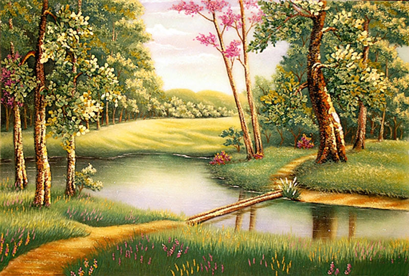 Tranh Đá Quý Cầu mộc qua suối – Vẻ đẹp sơn thủy hữu tình, sang trọng và bình an - HTX. Tân Ngọc Phát