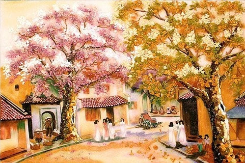 Tranh Đá Quý Hà Nội mùa thu xưa Phong Thủy – Vẻ đẹp thủ đô cổ kính - HTX. Tân Ngọc Phát