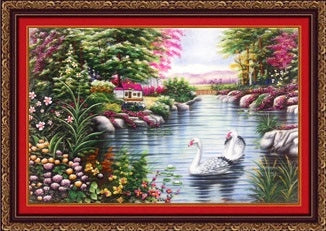 Tranh Đá Quý Hồ thiên nga 02 – Biểu tượng trường thọ, bình an và phúc lộc - HTX. Tân Ngọc Phát
