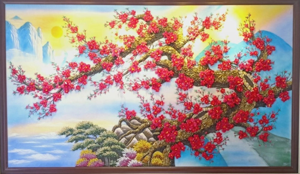 Tranh Đá Quý Hoa Đào Thế Rồng Phong Thủy – May mắn, sum vầy và khởi sắc chế tác từ đá quý tự nhiên Lục Yên