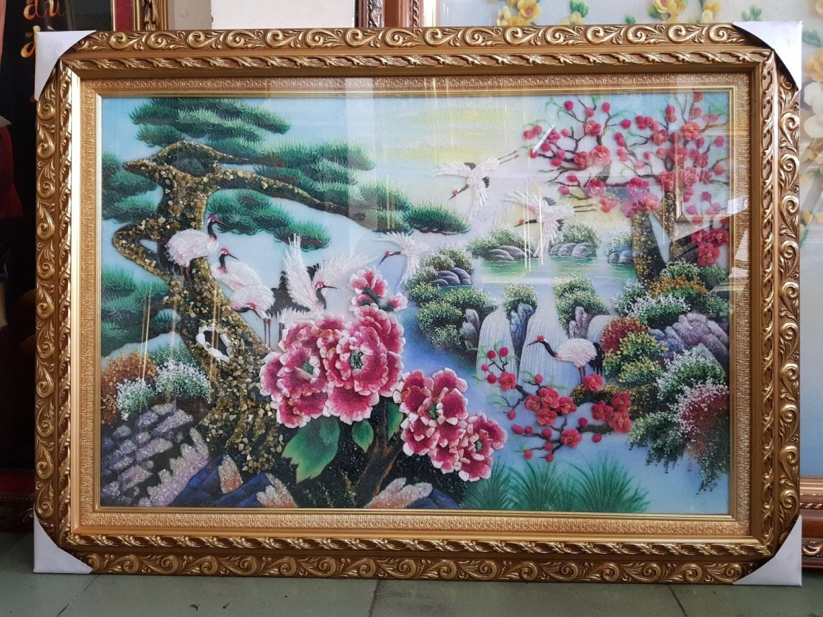Tranh Đá Quý Hoa Mẫu Đơn Vượng Khí Phong Thủy – Phú quý, hạnh phúc và viên mãn chế tác từ đá quý tự nhiên Lục Yên