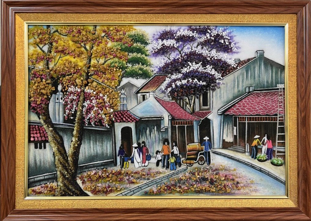 Tranh Đá Quý Phố cổ 1 – Vẻ đẹp sơn thủy hữu tình, sang trọng và bình an - HTX. Tân Ngọc Phát