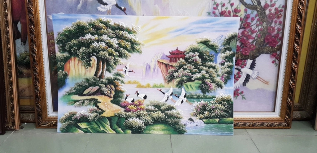 Tranh Đá Quý Tranh tùng hạc 03 – Biểu tượng trường thọ, bình an và phúc lộc - HTX. Tân Ngọc Phát