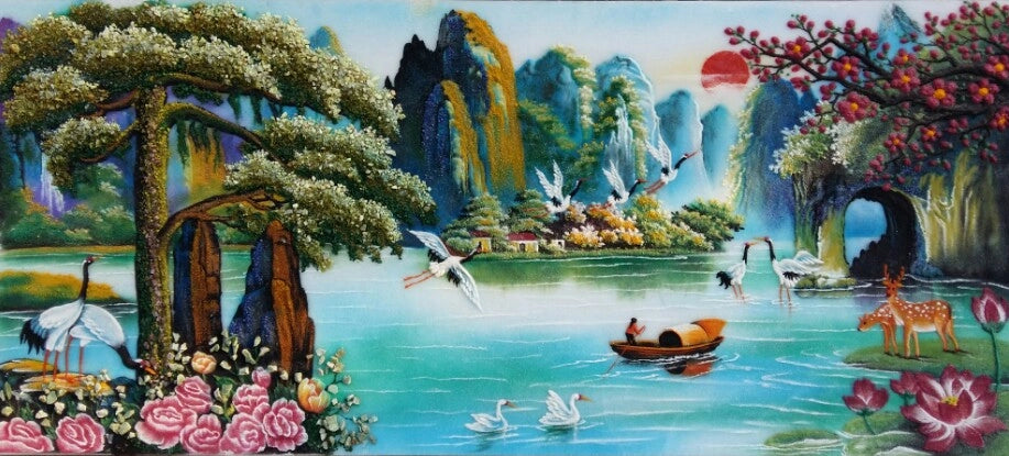 Tranh Đá Quý Phòng cảnh đẹp 01 – Vẻ đẹp sơn thủy hữu tình, sang trọng và bình an - HTX. Tân Ngọc Phát