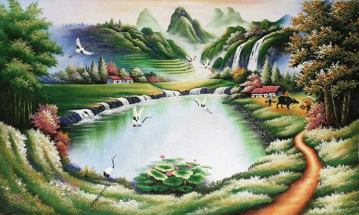 Tranh Đá Quý Phong cảnh làng quê 01 – Vẻ đẹp quê hương yên bình và ấm áp - HTX. Tân Ngọc Phát