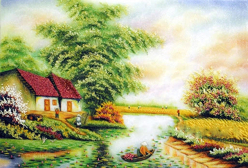 Tranh Đá Quý Lũy tre làng – Vẻ đẹp quê hương yên bình và ấm áp - HTX. Tân Ngọc Phát