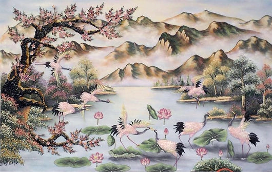 Tranh Đá Quý Bát hạc du xuân – Biểu tượng trường thọ, bình an và phúc lộc - HTX. Tân Ngọc Phát