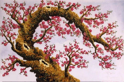 Tranh Đá Quý Hoa Đào Thế Rồng Phong Thủy – May mắn, sum vầy và khởi sắc chế tác từ đá quý tự nhiên Lục Yên