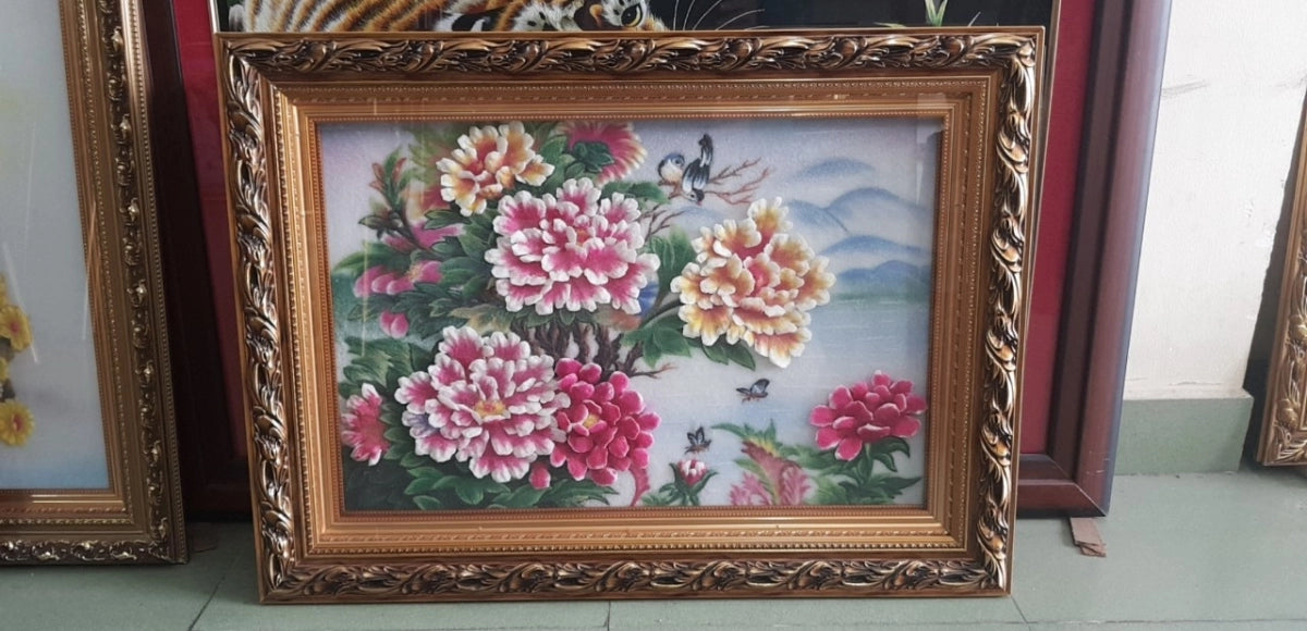 Tranh Đá Quý Hoa Mẫu Đơn Kích Thước Lớn Phong Thủy – Phú quý, hạnh phúc và viên mãn chế tác từ đá quý tự nhiên Lục Yên
