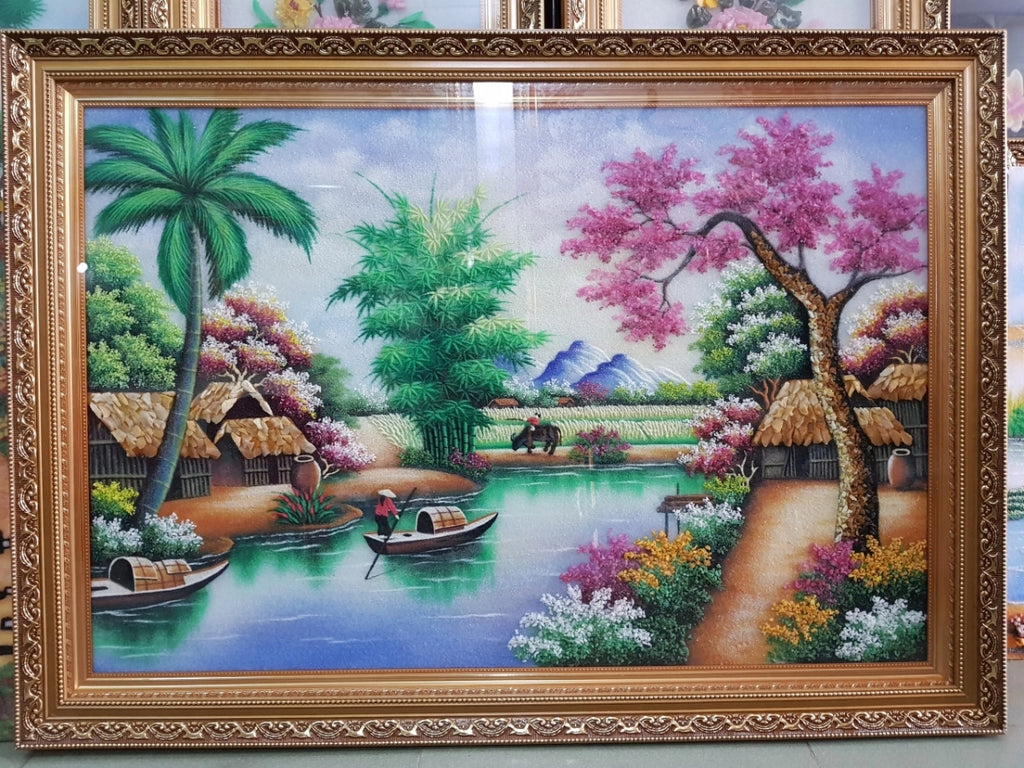 Tranh Đá Quý Tranh phong cảnh làng quê Việt – Vẻ đẹp quê hương yên bình và ấm áp - HTX. Tân Ngọc Phát
