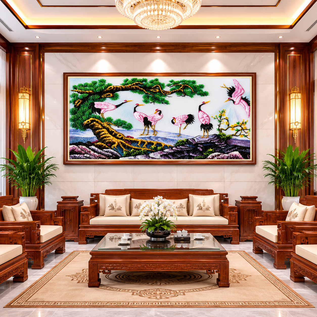 Tranh Đá Quý Cao Cấp Tùng Hạc Phong Thủy – Mẫu 01 - Hình ảnh chi tiết 2