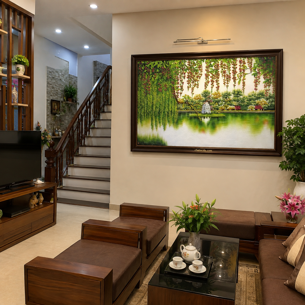 Tranh Đá Quý Cao Cấp Lộc vừng hồ Gươm Phong Thủy - Tranh đá quý cao cấp Lục Yên
