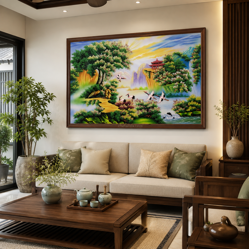 Tranh Đá Quý Cao Cấp Phong cảnh hữu tình Phong Thủy - Tranh đá quý cao cấp Lục Yên