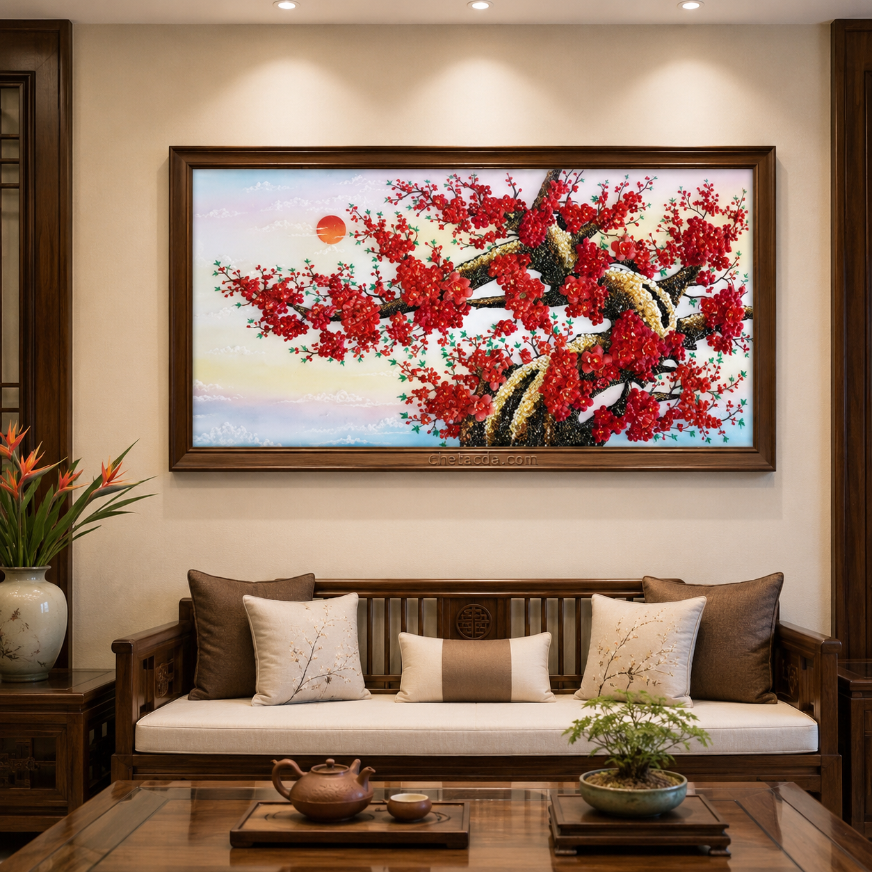 Tranh Đá Quý Cao Cấp Hoa đào - Hình ảnh chi tiết 2