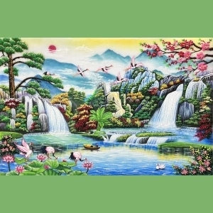 Tranh Đá Quý Tùng Hạc Nghênh Khách Phong Thủy – Trường thọ, bình an và phúc lộc chế tác từ đá quý tự nhiên Lục Yên