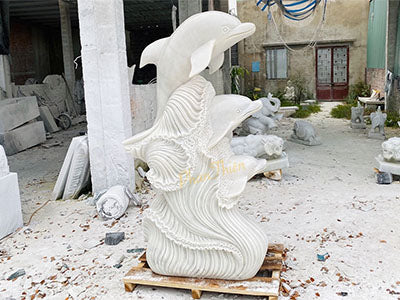 Tượng Cá Heo Phun Nước đá Cẩm Thạch Trắng - Cao 150cm - Phù Hợp Sân Vườn và Nhà Thờ - Tân Ngọc Phát