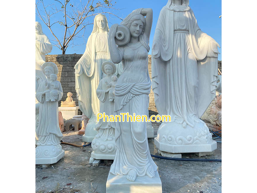 Tượng Cô Gái bằng đá Cẩm Thạch Trắng Tự Nhiên - Cao 165cm - Chế Tác Tinh Xảo - Tân Ngọc Phát