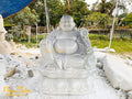 Phật Di Lặc Ngồi trên Đài Sen Đá Cẩm Thạch Trắng 152cm - Tân Ngọc Phát Lục Yên