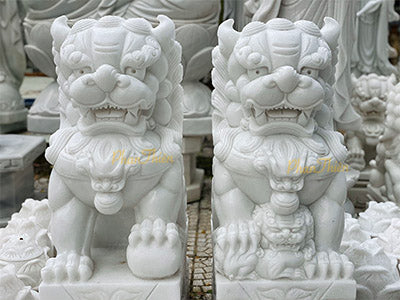Tượng Kỳ Lân đá Cẩm Thạch Trắng - Cao 80cm - Trang Nghiêm Bền Đẹp - Tân Ngọc Phát