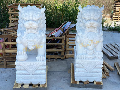 Tượng Kỳ Lân bằng đá Trắng Non Nước - Cẩm Thạch - Cao 100cm - Điêu Khắc Thủ Công - Tân Ngọc Phát