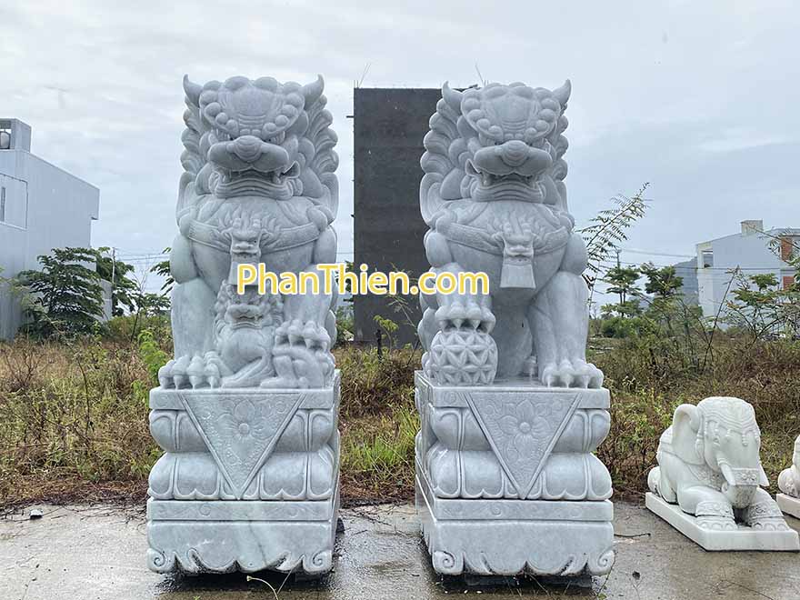 Tượng Kỳ Lân đá Trắng Trong Xanh - Cẩm Thạch - Cao 173cm - Phù Hợp Sân Vườn và Nhà Thờ - Tân Ngọc Phát