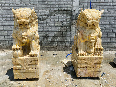 Tượng Kỳ Lân đá Cà Rốt Vàng - Cẩm Thạch - Cao 120cm - Điêu Khắc Thủ Công - Tân Ngọc Phát