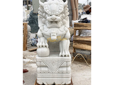 Tượng Kỳ Lân đá Cẩm Thạch Trắng Đẹp - Cao 100cm - Phù Hợp Sân Vườn và Nhà Thờ - Tân Ngọc Phát