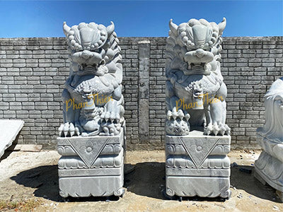 Tượng Kỳ Lân đá Cẩm Thạch Trắng Xám - Cao 200cm - Dành cho Không Gian Tâm Linh - Tân Ngọc Phát