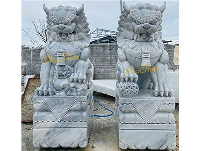 Tượng Kỳ Lân đá Cẩm Thạch Trắng Xám - Cao 235cm - Trang Nghiêm Bền Đẹp - Tân Ngọc Phát
