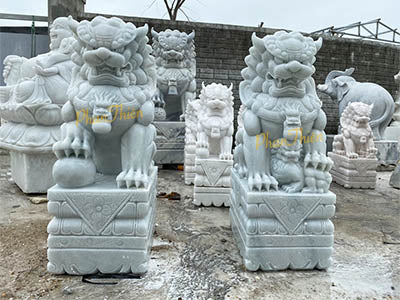 Tượng Kỳ Lân đá Cẩm Thạch Trắng Xanh - Cao 108cm - Dành cho Không Gian Tâm Linh - Tân Ngọc Phát