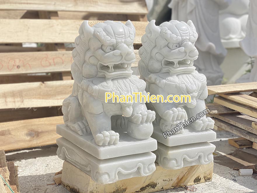 Tượng Kỳ Lân đá (cao 40cm) - KL58 - Cẩm Thạch - Trắng - Mẫu Đẹp Cao Cấp - Tân Ngọc Phát