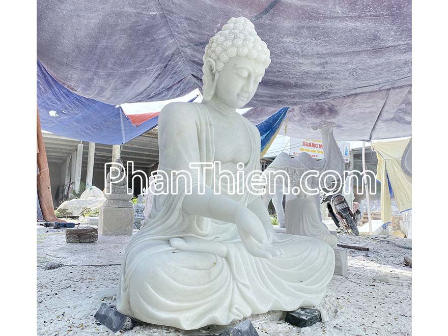 Tượng Phật A Di Đà bằng đá Tự Nhiên Ban Phước - Cẩm Thạch - Trắng Trong Xanh - Cao 120cm - Điêu Khắc Thủ Công - Tân Ngọc Phát