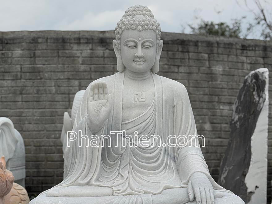 Tượng Phật A Di Đà bằng đá Tự Nhiên - Cẩm Thạch - Trắng - Cao 150cm - Trang Nghiêm Bền Đẹp - Tân Ngọc Phát